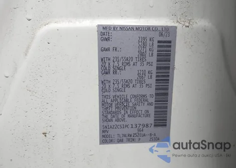 2023 Nissan Murano Sl Intelligent Awd z USA, uszkodzony, nr VIN 5N1AZ2CS1PC137987